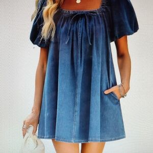 Light Blue Puff Sleeve Dress